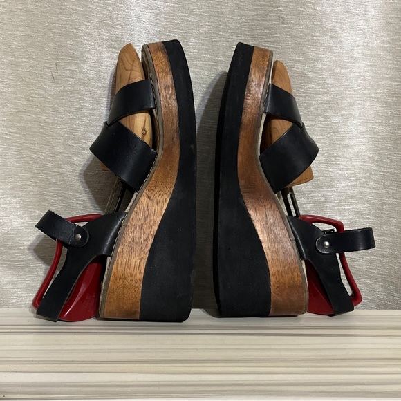 BONGO Leather Chunky Wood Platform Sandals Black - Size 10M - Picture 2 of 10